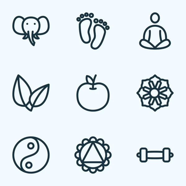 Meditation icons line style set with leaves, feet, ornament and other mandala elements. Isolated  illustration meditation icons. — Stock Photo, Image
