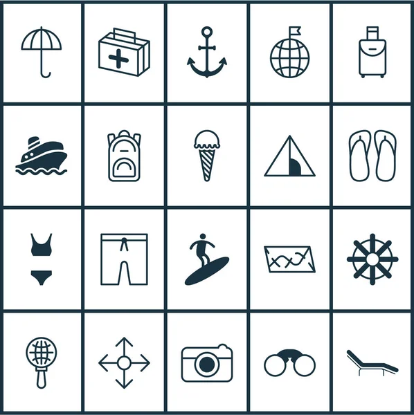 Travel icons set with parasol, ice cream, visited country and other trip handbag elements. Isolated  illustration travel icons. — Stock Photo, Image