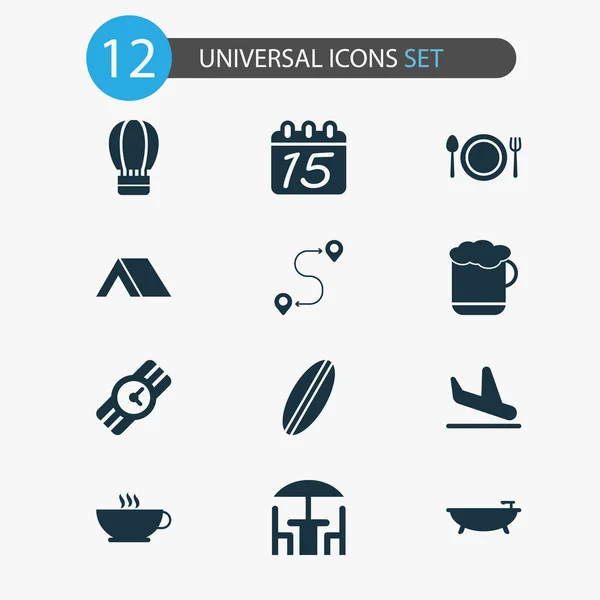 Set di icone di viaggio con birra, percorso, caffè e altri elementi caffè. Isolato illustrazione viaggio icone . — Foto Stock