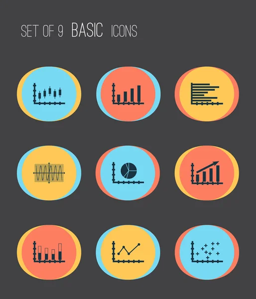 Serie di grafici, diagrammi e icone statistiche. Collezione di simboli di qualità premium. Le icone possono essere utilizzate per la progettazione di web, app e UI. — Vettoriale Stock