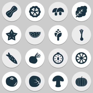 Gıda Icons set ile mantar, ketçap, kök sebze ve diğer karnabahar öğeleri ile. İzole vektör çizim gıda simgeler.