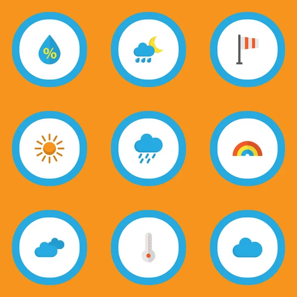 Climate icons flat style set with sunny, drip, shower and other sun elements. Isolated vector illustration climate icons. — Stock Vector