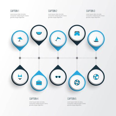 Güneş simgeler kümesi memeli, Gözlük, eritme ve diğer tekne öğeleri ile renkli. İzole illüstrasyon güneş simgeler.