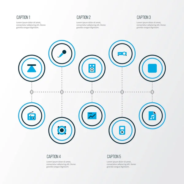 Media icons colored set with karaoke, song list, presentation and other presentation elements. Isolated  illustration media icons. — Stock Photo, Image