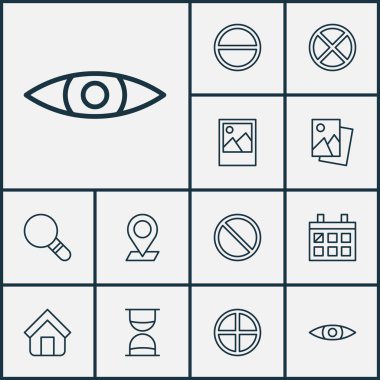 Ağ Icons set kum Zamanlayıcı, Büyüteç, kaldır engel öğeleri ile. İzole vektör çizim ağ kutsal kişilerin resmi.