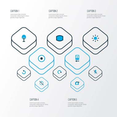 Resmi simgeler kamera açık, Doğa, yeniden yükle ve diğer hiçbir zamanlayıcı öğeleri kümesi renkte. İzole illüstrasyon resim simgeleri.
