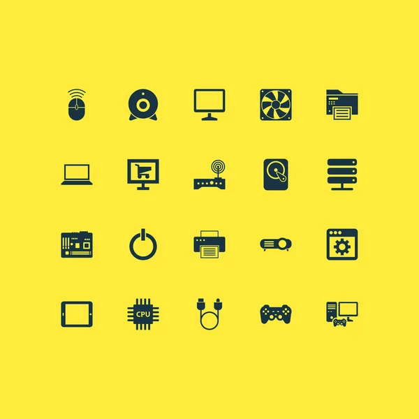 Device icons set with joystick, application, wifi modem and other mainframe elements. Isolated  illustration device icons. — Stock Photo, Image