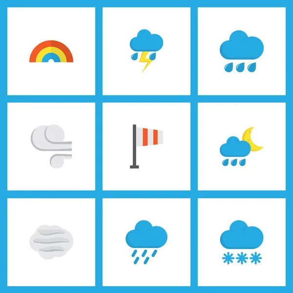 Air Icons flachen Stil-Set mit Dusche, Schneesturm, regnerischen und anderen Bogen-Elemente. isolierte Illustration Luftikonen. — Stockfoto