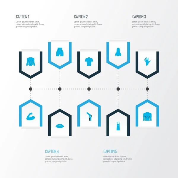 Kroppen ikoner färgad uppsättning med läppar, rygg, palm och andra atletisk element. Isolerade vektor illustration kropp ikoner. — Stock vektor
