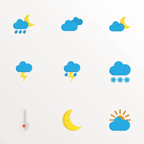 Climate icons flat style set with moon, thermometer, shower and other moon elements. Isolated vector illustration climate icons. — Stock Vector