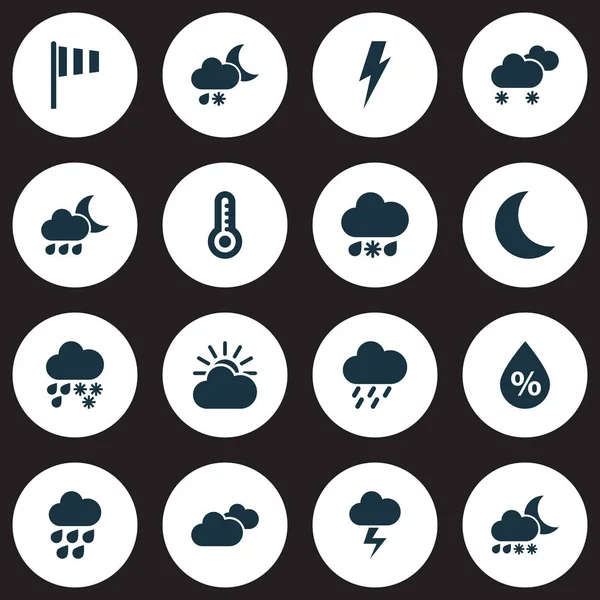 Weather icons set with humidity, storm, heavy rain and other deluge elements. Isolated  illustration weather icons.