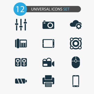 Hoparlör ile aracı Icons set, avuçiçi, telefon ve diğer öğeler'ı tıklatın. İzole vektör çizim aracı simgeler.