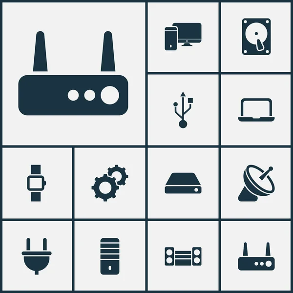 Technology icons set with usb, hdd, sound system and other processor elements. Isolated vector illustration technology icons. — Stock Vector