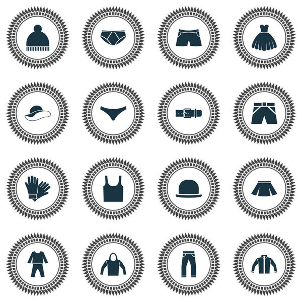 Garment icons set with sleeveless tank, skirt, hoodie and other mitten elements. Isolated  illustration garment icons.