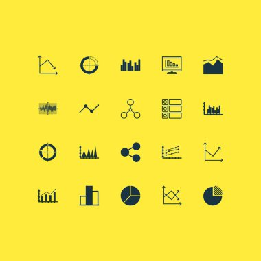 Grafikler, diyagramlar ve istatistik simgeleri kümesi. Kaliteli sembol koleksiyonu. Simgeler web, uygulama ve UI tasarımı için kullanılabilir.