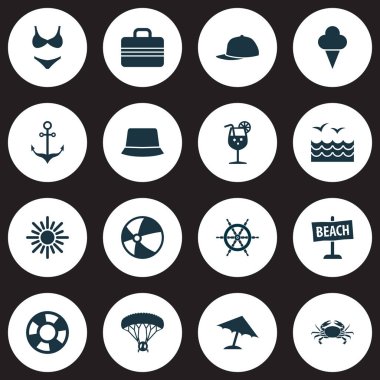 Taze meyve suyu, Güneş, plaj işareti ve diğer sorbe öğeleri ile sezon Icons set. İzole illüstrasyon sezon simgeler.