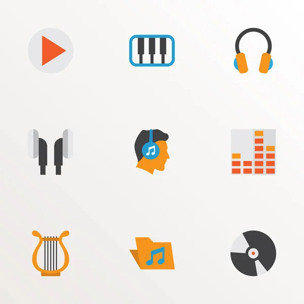 Multimedia iconen vlakke stijl met instellen beginnen, archiveren, compact disk en andere elementen van de sonate. Geïsoleerde illustratie multimedia pictogrammen. — Stockfoto