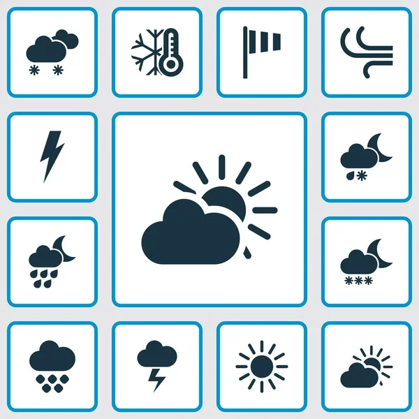 Weather icons set with partly cloudy, snowy, sunny and other flag elements. Isolated  illustration weather icons. — Stock Photo, Image