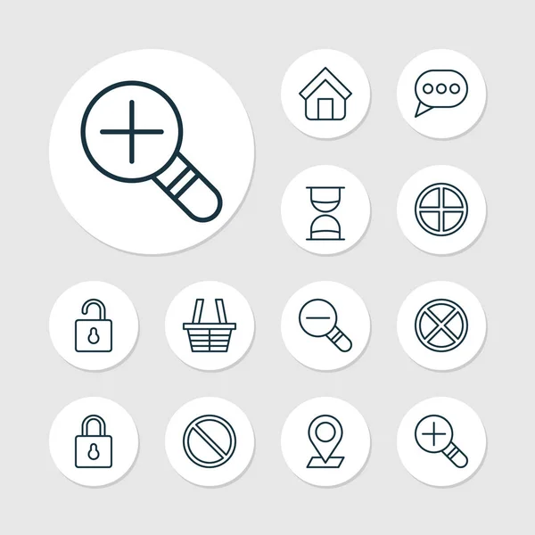 Internet icons set with cancel, open lock, zoom in and other increase loup elements. Isolated  illustration internet icons.
