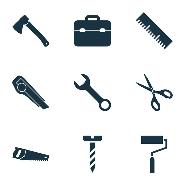 Conjunto de iconos de herramientas manuales con llave inglesa, tijeras, hacha y otros elementos de tijeras. Iconos de herramientas manuales de ilustración vectorial aislado . — Vector de stock