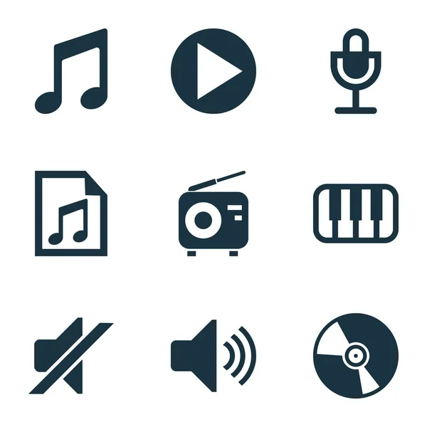 Audio icons set with vinyl, radio, microphone and other sound elements. Isolated  illustration audio icons.
