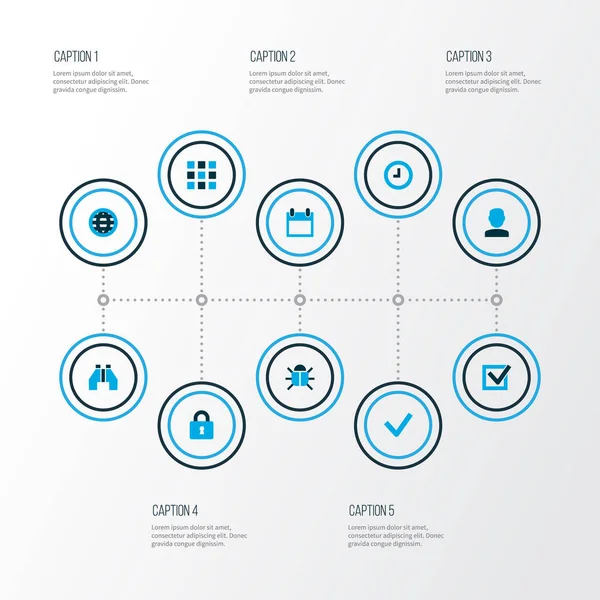 Interface icons colored set with lock, user, find and other virus elements. Isolated  illustration interface icons. — Stock Photo, Image