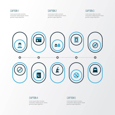 Din simgeler kümesi ile yasak, halı, renkli gözlerini ve diğer yasak öğeleri daha düşük. İzole vektör çizim din simgeler.