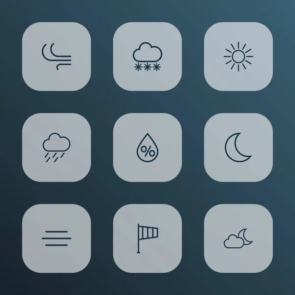 Climate icons line style set with breeze, snowfall, rainstorm and other moon elements. Isolated vector illustration climate icons. — Stock Vector