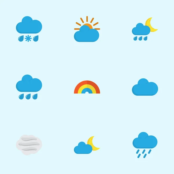 Air Icons flachen Stil mit Sonne, Dusche, Hagel und anderen windigen Elementen eingestellt. isolierte Vektor Illustration Luft-Symbole. — Stockvektor