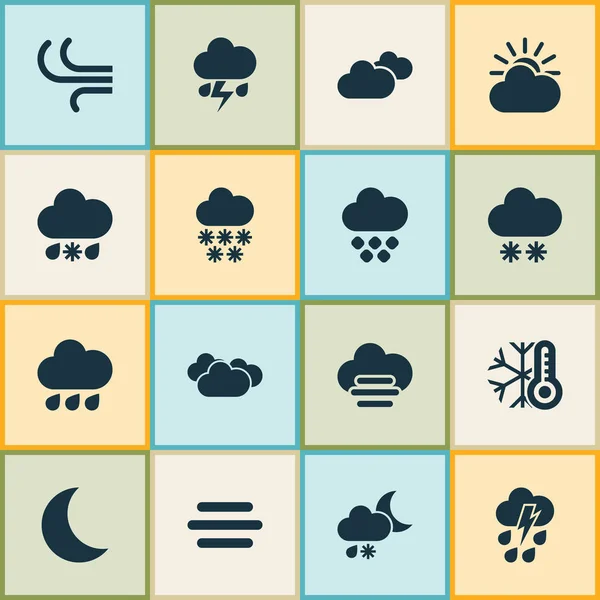 Conjunto de iconos climáticos con aguanieve, invierno, luz y otros elementos sinópticos. Iconos de clima de ilustración vectorial aislado . — Archivo Imágenes Vectoriales