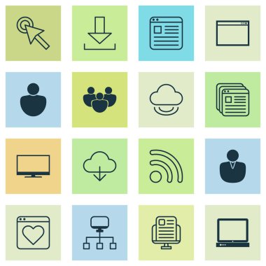 Internet simgeleri ile sanal ayarlamak, ağ, Kullanıcı profili ve diğer Web sitesi öğeleri. İzole resimde Internet simgeleri.