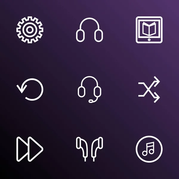 Media icons line style set with earmuff, headphone, learning and other earmuff elements. Isolated  illustration media icons.