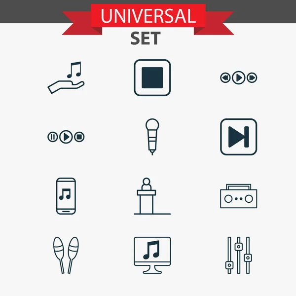 Icone musicali impostate con computer, pulsanti audio, vendere musica e altri elementi microfonici. Isolate icone di musica illustrazione . — Foto Stock
