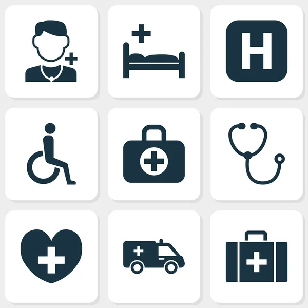 Drug icons set with clinic, doctor, infirmary and other polyclinic elements. Isolated  illustration drug icons.