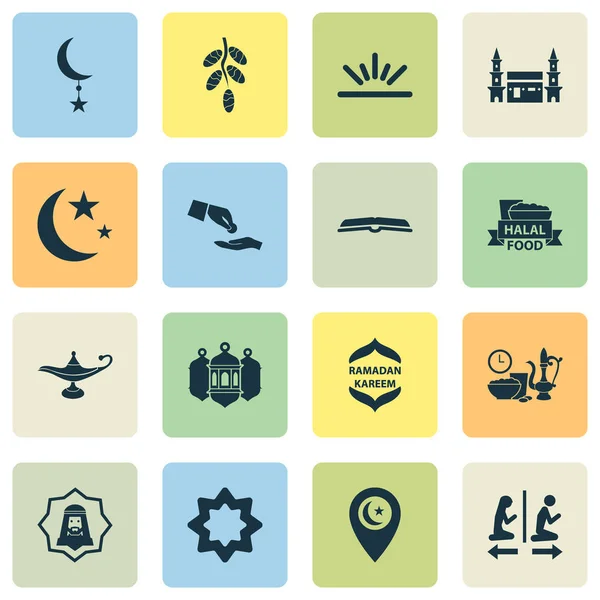 Ramadan icons set with worship, kareem, rub el hizb and other octagonal star elements. Isolated  illustration ramadan icons.