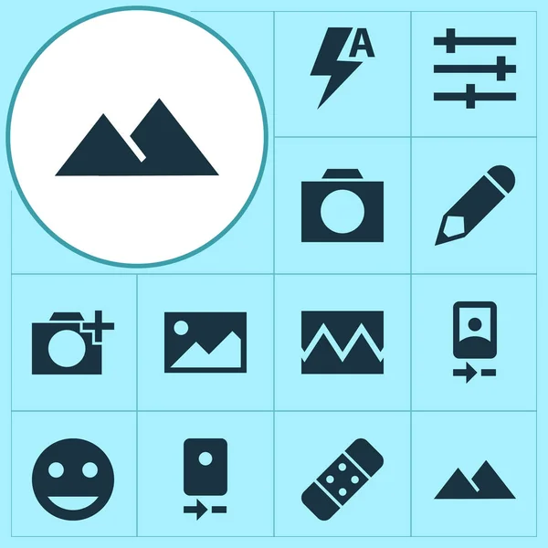 Photo icons set with photographing, smartphone, automatic and other picture elements. Isolated  illustration photo icons.