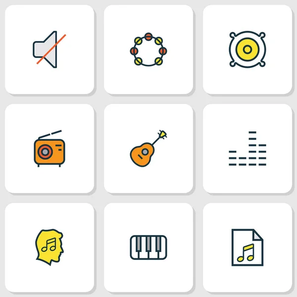 マルチ メディア アイコン色のライン入りイコライザー、ピアノ、ギターとミュートの他の要素。孤立した図マルチ メディア アイコン. — ストック写真