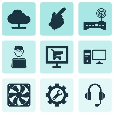 İmleç, donanım, Pc ve diğer fan öğeleri ile dijital Icons set. İzole vektör çizim dijital simgeler.