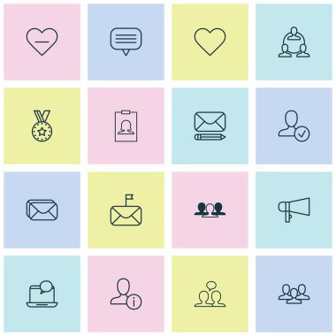 Ekibi ile iletişim Icons set, personel, önemli posta ve diğer öğeleri silin. İzole vektör çizim iletişim simgeler.