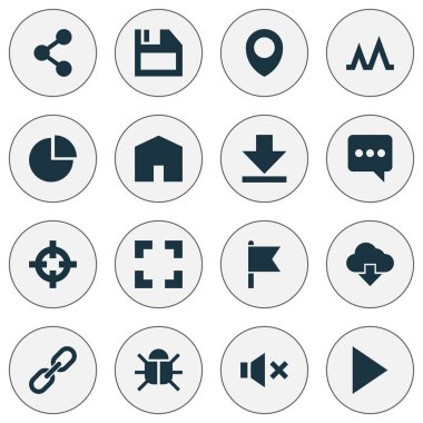 Kullanıcı simgeleri hedef, depolama, böcek ve diğer eylem öğeleri ile ayarlayın. İzole vektör çizim Kullanıcı simgeleri.