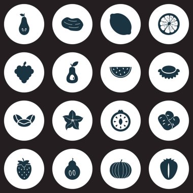 Gıda Icons set Guakamole, limon, narenciye ve diğer kabak öğeleri ile. İzole vektör çizim gıda simgeler.