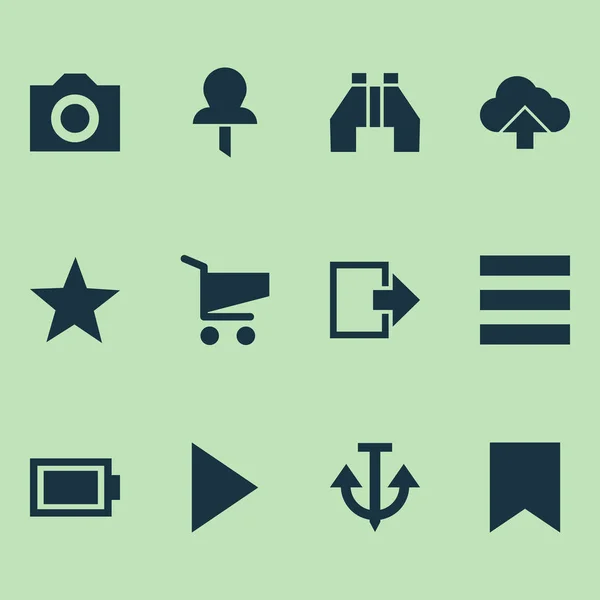 Conjunto de iconos de interfaz con lista, búsqueda, batería y otros elementos de carga. Iconos de interfaz de ilustración vectorial aislado . — Vector de stock