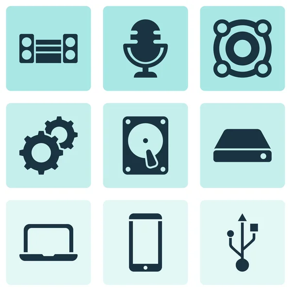 Electronics icons set with microphone, technology, loudspeaker and other mic elements. Isolated vector illustration electronics icons. — Stock Vector