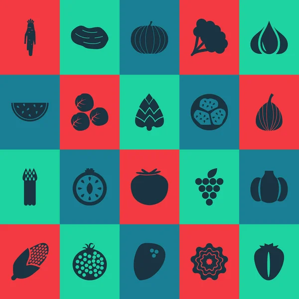 Conjunto de iconos de frutas con coco, kiwano, calabaza y otros elementos de calabaza. Iconos de fruta de ilustración aislada . —  Fotos de Stock