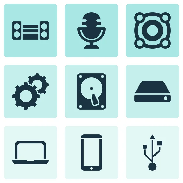 Device icons set with microphone, technology, loudspeaker and other mic elements. Isolated  illustration device icons. — Stock Photo, Image