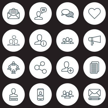 Ağ Icons set ile diyalog, personel, özel bilgi ve diğer okunmuş ileti öğeleri ile. İzole vektör çizim ağ kutsal kişilerin resmi.