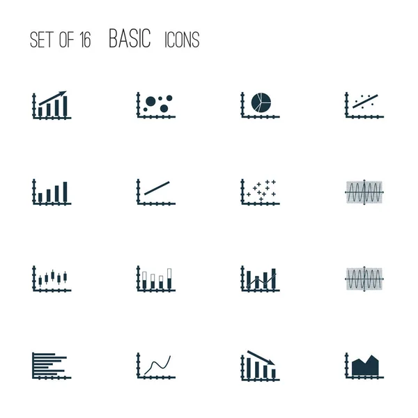 Set grafik, diagram dan statistik ikon. Koleksi simbol kualitas premium. Ikon dapat digunakan untuk desain web, aplikasi, dan UI. - Stok Vektor