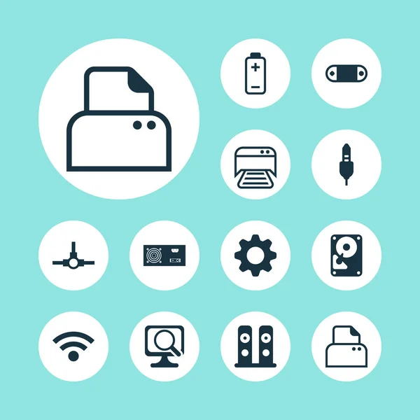 Computer icons set with paper printer, scan computer, wifi and other settings elements. Isolated vector illustration computer icons. — Stock Vector