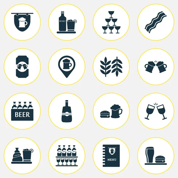 Conjunto de iconos de bebidas con trigo, menú de bar, almuerzo y otros elementos de espuma. Iconos de bebidas de ilustración vectorial aislado . — Archivo Imágenes Vectoriales