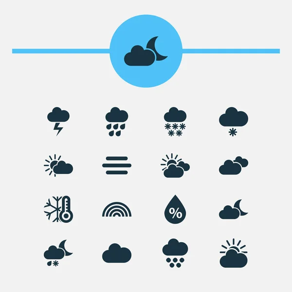 Air icons set with rainbow, light snow shower, heavy rain and other haze elements. Isolated vector illustration air icons. — Stock Vector